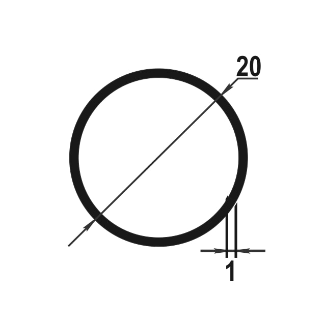 Труба круглая Ø 20 мм ТКр 07.2000.501л Серебро. Цена за 5 штук.