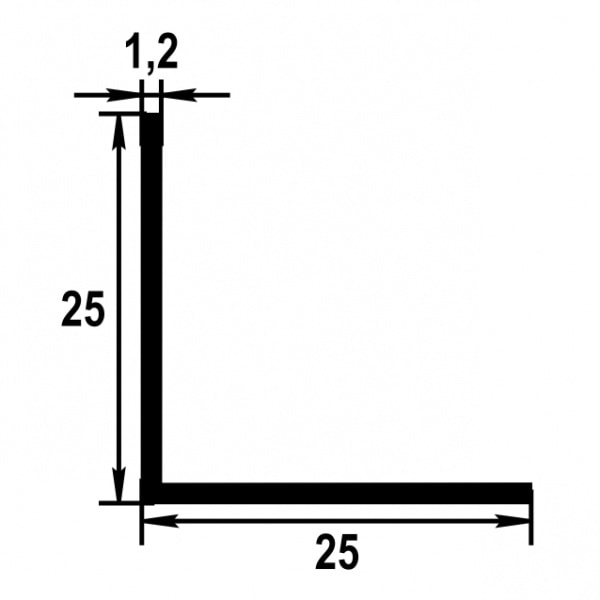 Уголок равнополочный 25х25 мм Уп 09.2000.501л Серебро. Цена за 5 штук.