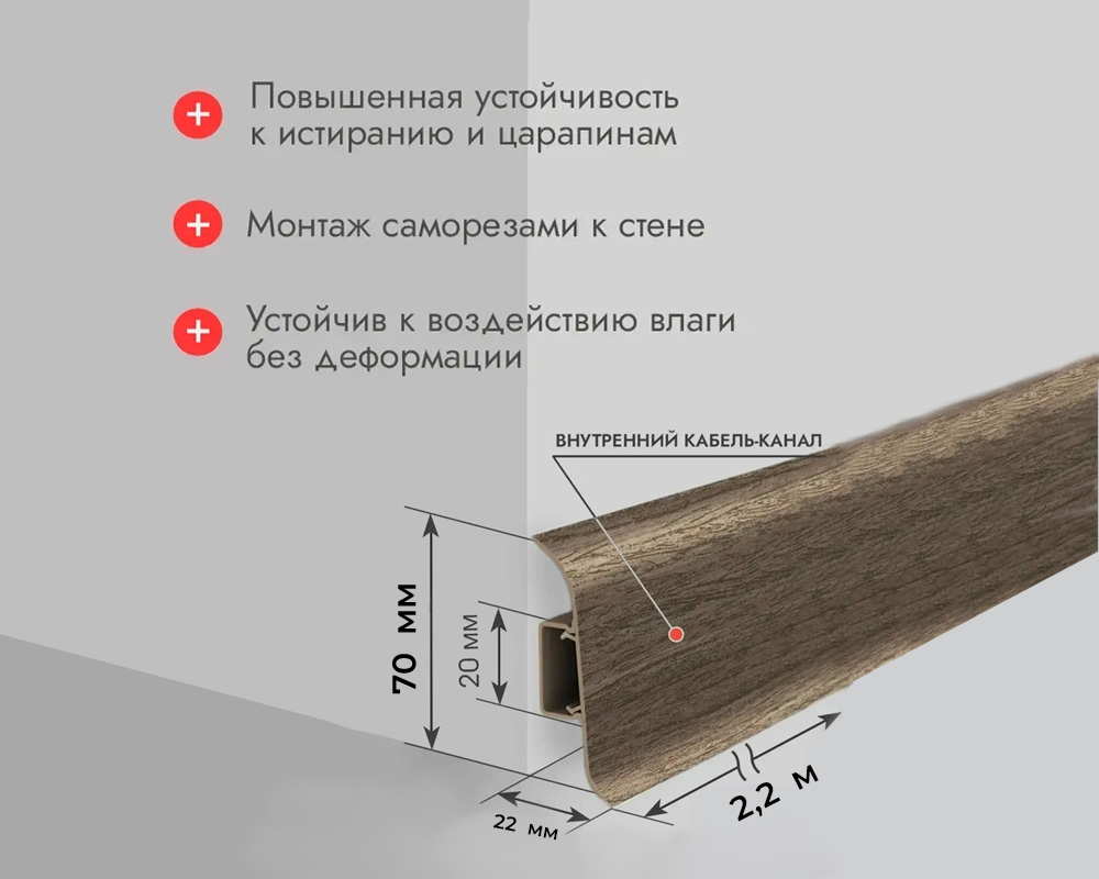 Плинтус ПВХ Идеал Классик 70мм 2,2м 230 Дуб айсберг